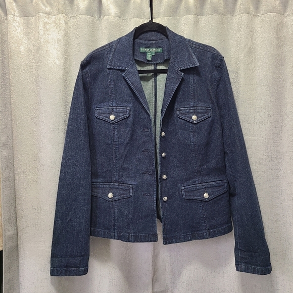 Lauren Ralph Lauren Womens Long Sleeve Denim Jean Trucker Jacket Coat XL - Picture 13 of 15